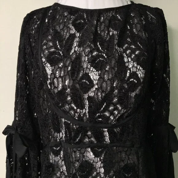 New Free People Women's Black Boho Lace Long Sleeve Dress Size Small - Picture 2 of 15